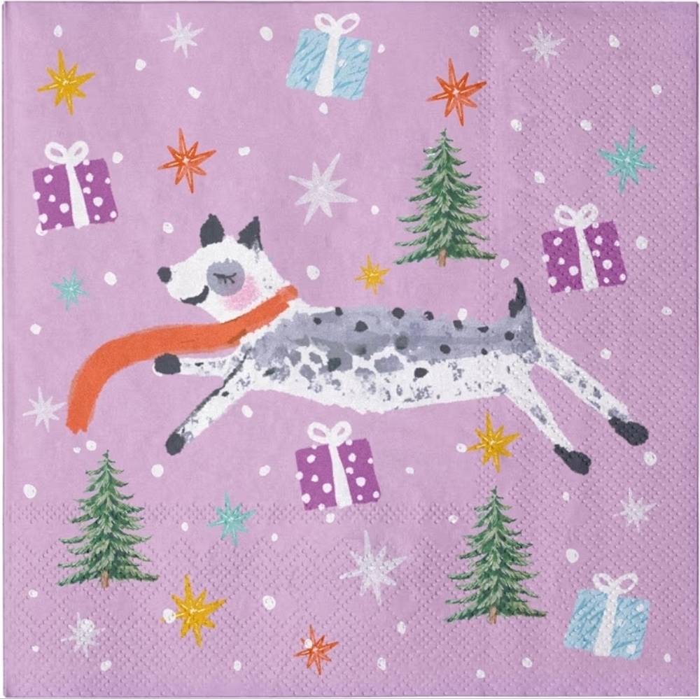 LeZakaa 50Pcs Christmas Paper Napkins - Dalmation Dog in Purple Design 3 Ply
